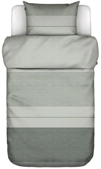 Stribet sengetøj 140x200 cm - Idya green - Sengesæt 2 i 1 design - 100% Bomuldssatin sengetøj - Marc O\'Polo
