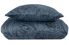 Mønstret sengetøj 150x210 cm - 100% Blødt bomuldssatin - Marble dark blue - By Night sengesæt
