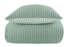 Bæk og Bølge sengetøj - 140x220 cm - Grønt & hvidt stribet sengetøj i krepp - 2 i 1 design - By Night sengesæt