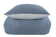 Bæk og bølge sengetøj - 150x210 cm - Stribet sengetøj i blåt og hvidt - 2 i 1 design - By Night sengesæt i krepp