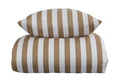 Stribet sengetøj - 140x200 cm - Blødt bomuldssatin - Nordic Stripe - Sandfarvet og hvidt sengesæt