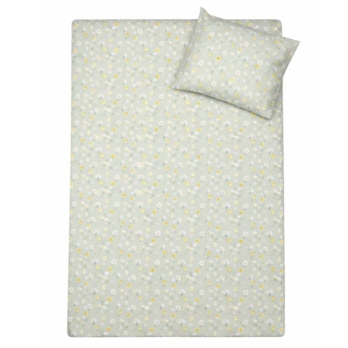 Ælling sengetøj - 100% bomuld - Junior sengetøj 100x140 cm - Grønt med ællinger og blomster