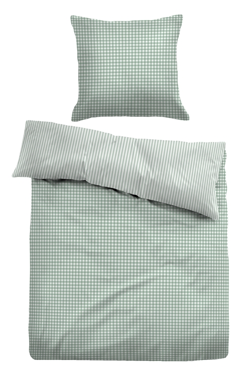 Billede af Ternet sengetøj 140x220 cm - Stribet Sengelinned i 100% bomuld - Grøn - Vendbart design - Tom Tailor hos Shopdyner.dk