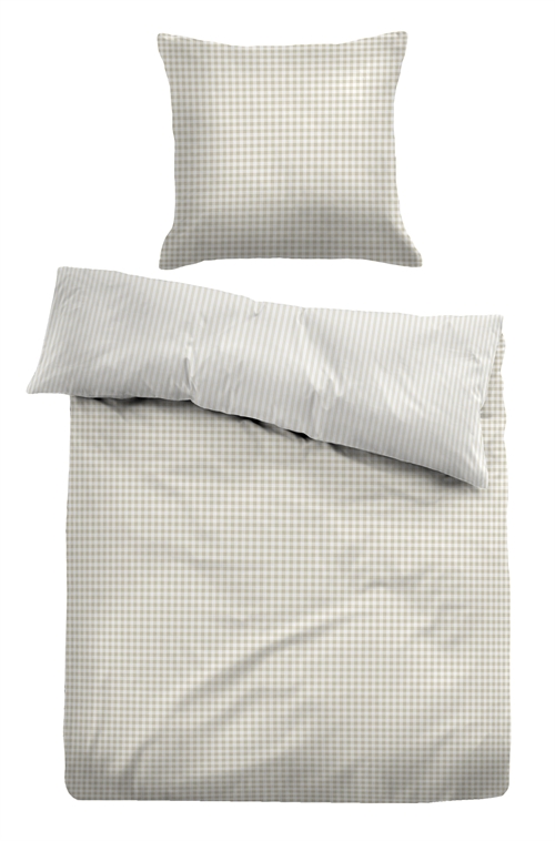 Billede af Ternet sengetøj 140x200 cm - Stribet Sengelinned i 100% bomuld - Beige - Vendbart design - Tom Tailor