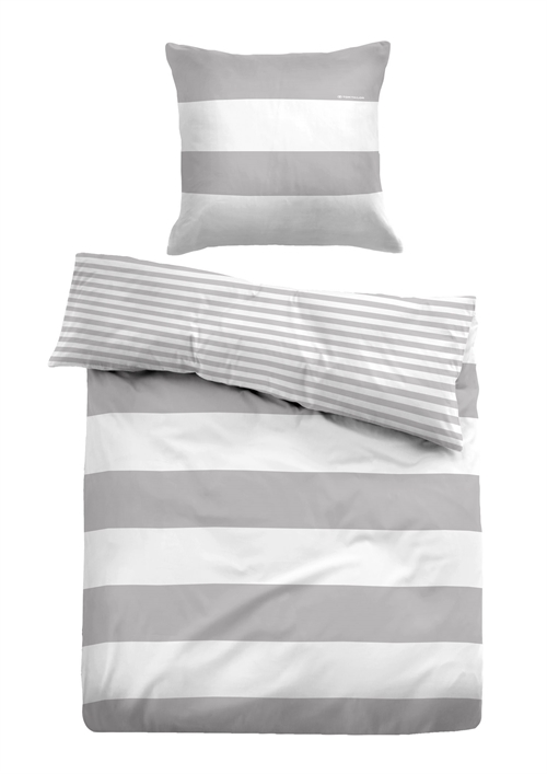 Billede af Grå stribet sengetøj 140x200 cm - Sengelinned i 100% bomuld - Grå og hvidt - Vendbart design - Tom Tailor