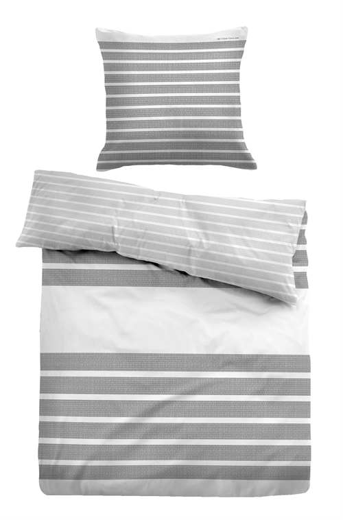 Billede af Grå stribet sengetøj 150x210 cm - Blødt bomuldssatin - Grå og hvidt sengesæt - Vendbart design - Tom Tailor hos Shopdyner.dk