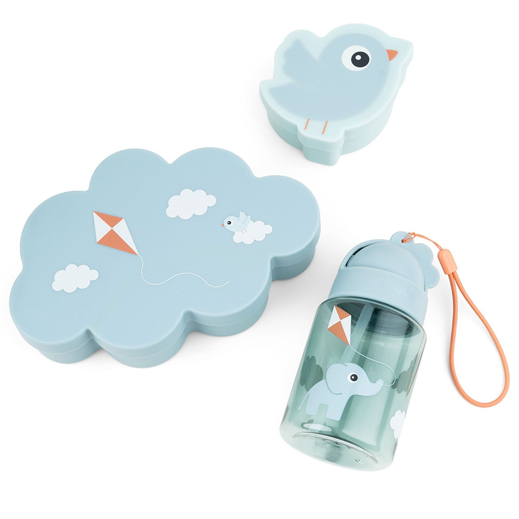 Done By Deer sæt - Madkasse, snackboks og drikkedunk - Playground - Blå billede