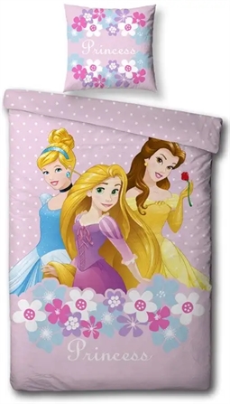 Prinsesse junior sengetøj 100x140 cm - Disney prinsesser sengesæt  - 2 i 1 design - 100% bomuld