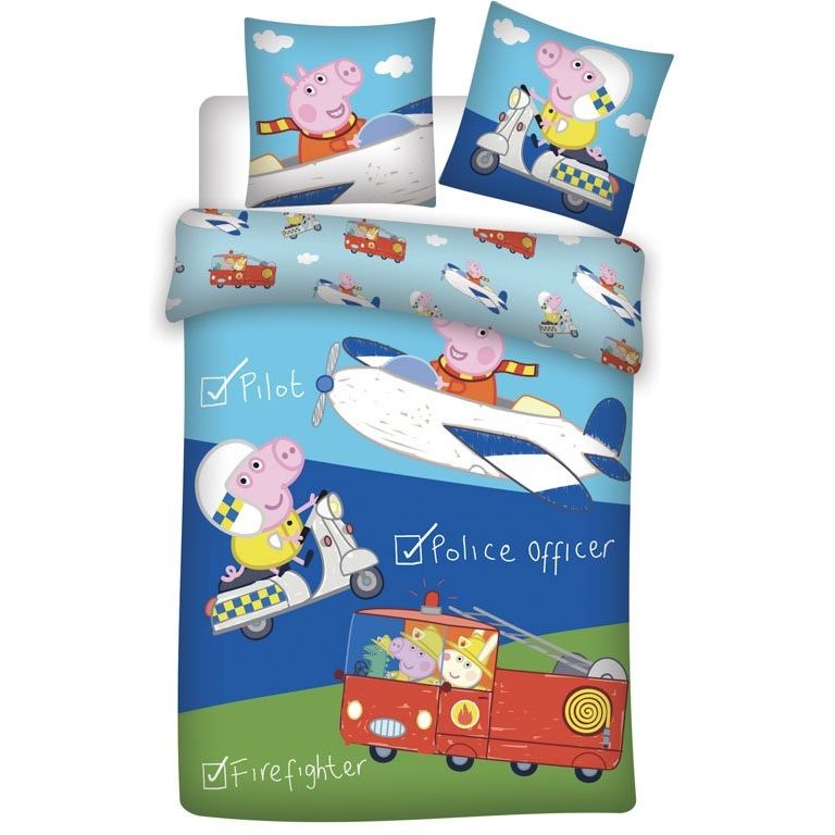 Gustav Gris junior sengetøj 100x140 cm - Gustav Gris ude og køre - 2 i 1 design - 100% bomuld billede