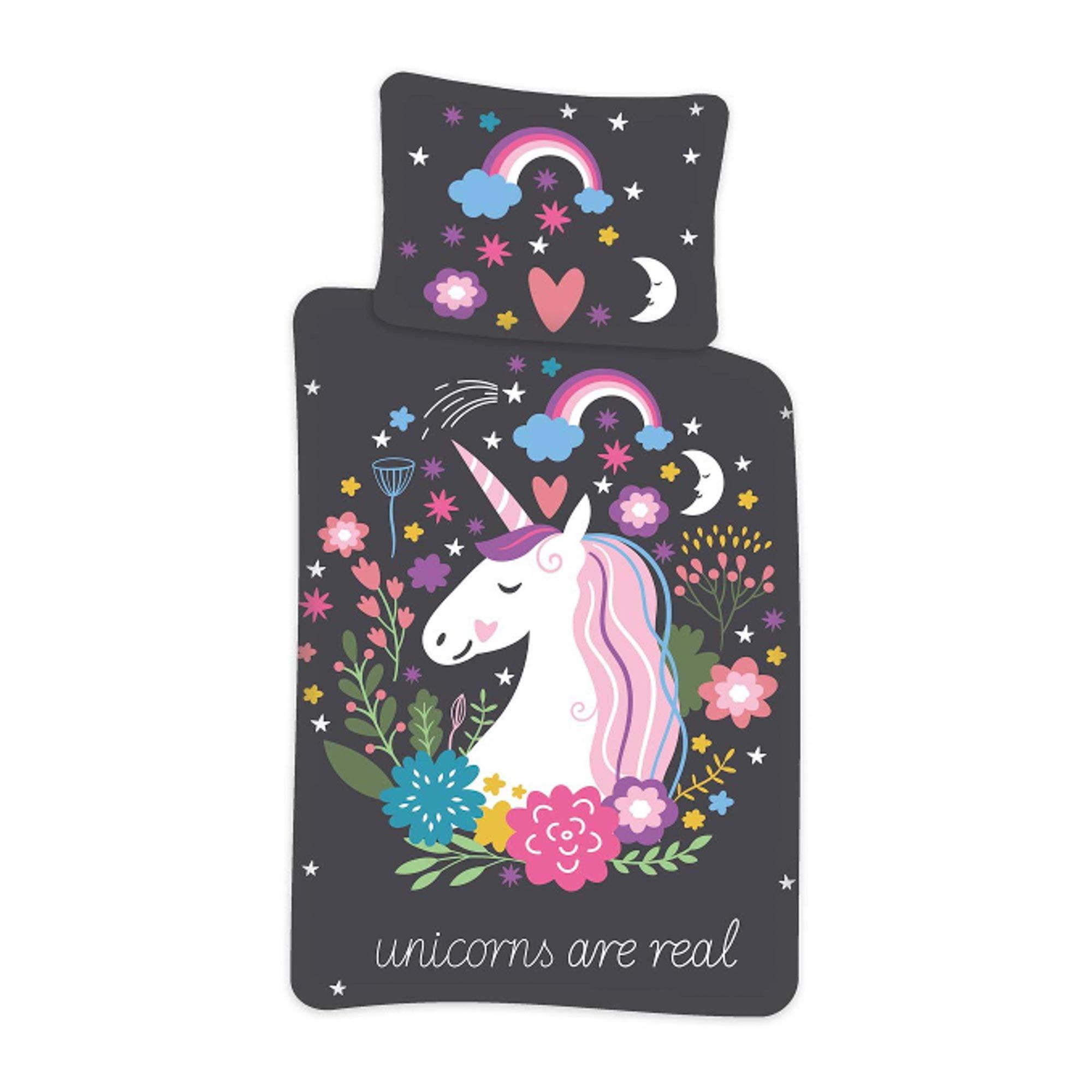 Enhjørning sengetøj - Selvlysende sengesæt med enhjørning - 100% bomulds sengelinned
