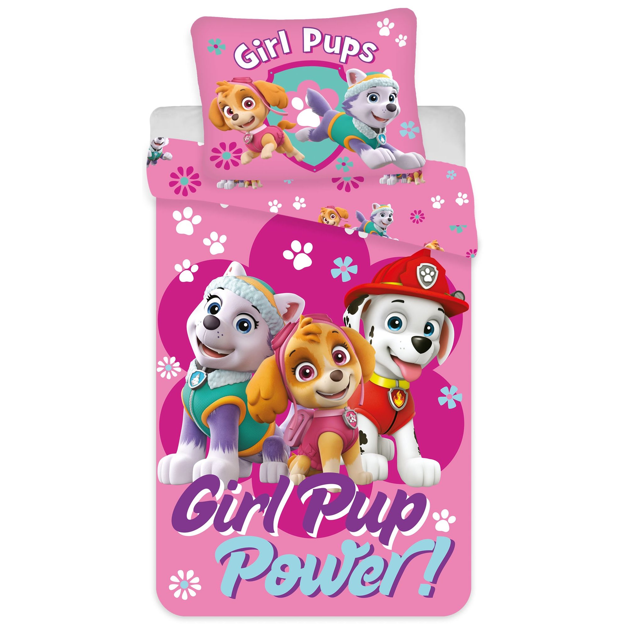 Junior sengesæt 100x140 cm - Vendbart sengetøj med Girl Pup Power - Paw Patrol sengetøj - 100% bomulds sengelinned billede