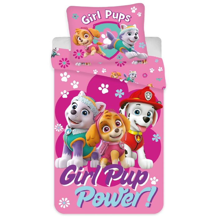 Junior sengesæt 100x140 cm - Vendbart sengetøj med Girl Pup Power - Paw Patrol sengetøj - 100% bomulds sengelinned
