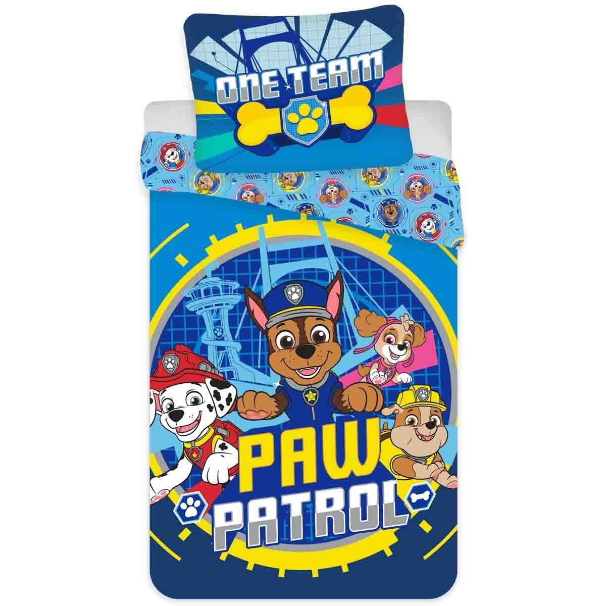 Paw Patrol sengetøj - Junior 100x140 cm - One team - 2 i 1 design - 100% bomulds sengesæt billede