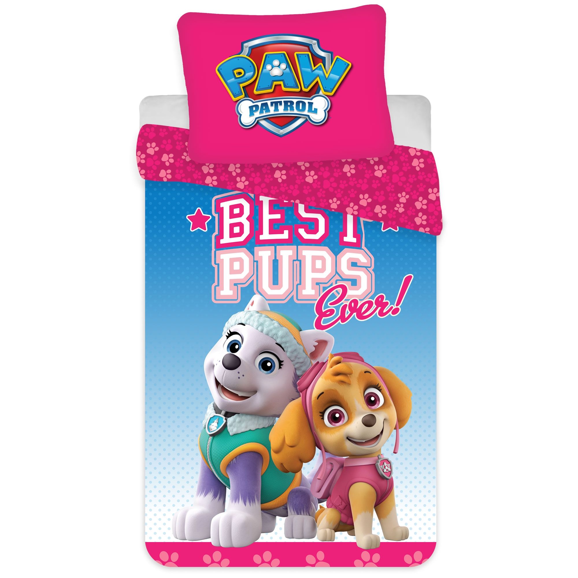 Lyserødt sengetøj - Paw Patrol sengesæt med Everest og Skye - Vendbart design - 100% bomuld