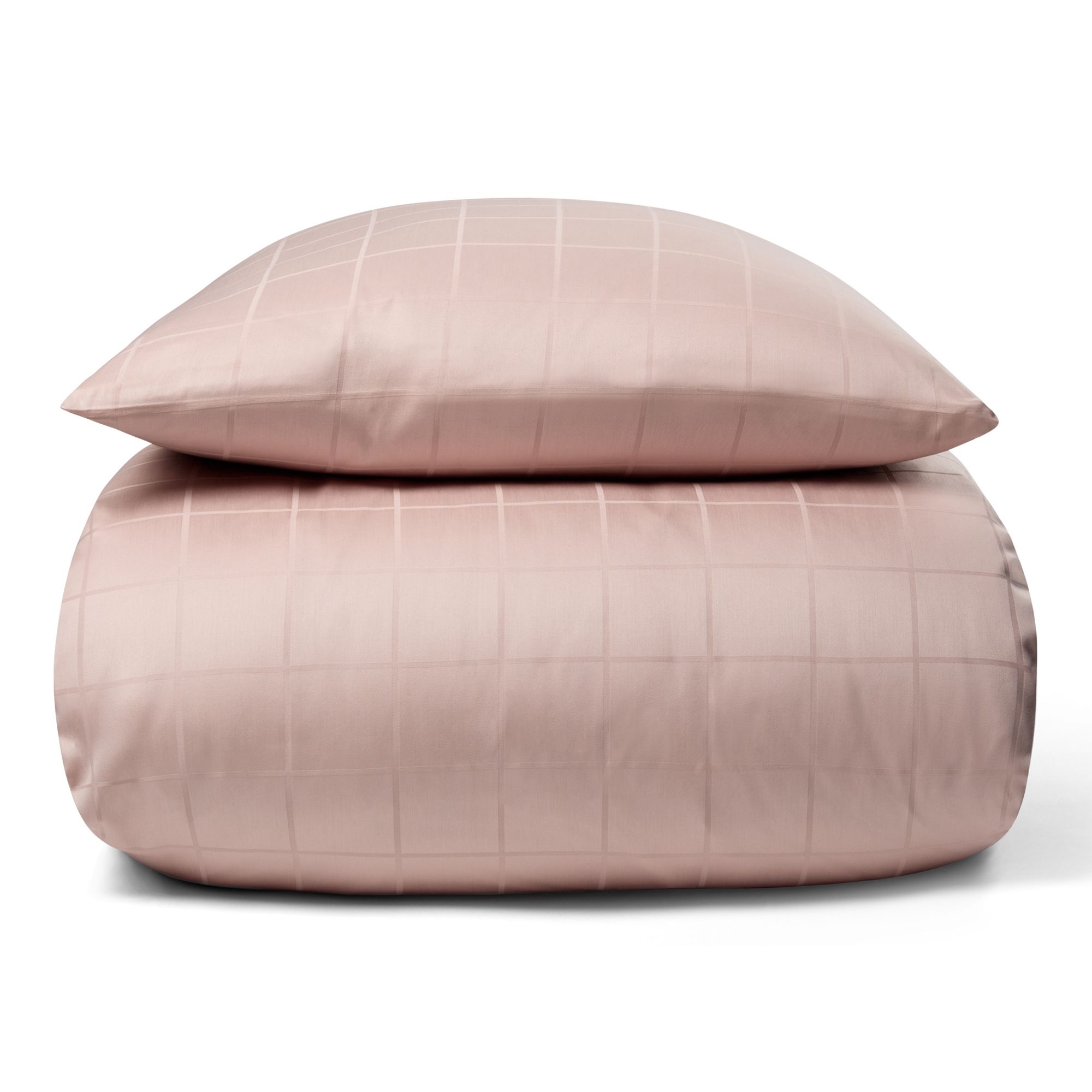 Sengetøj til king size dyne 240x220 cm - Blødt, jacquardvævet bomuldssatin - Check rosa - By Night sengesæt billede