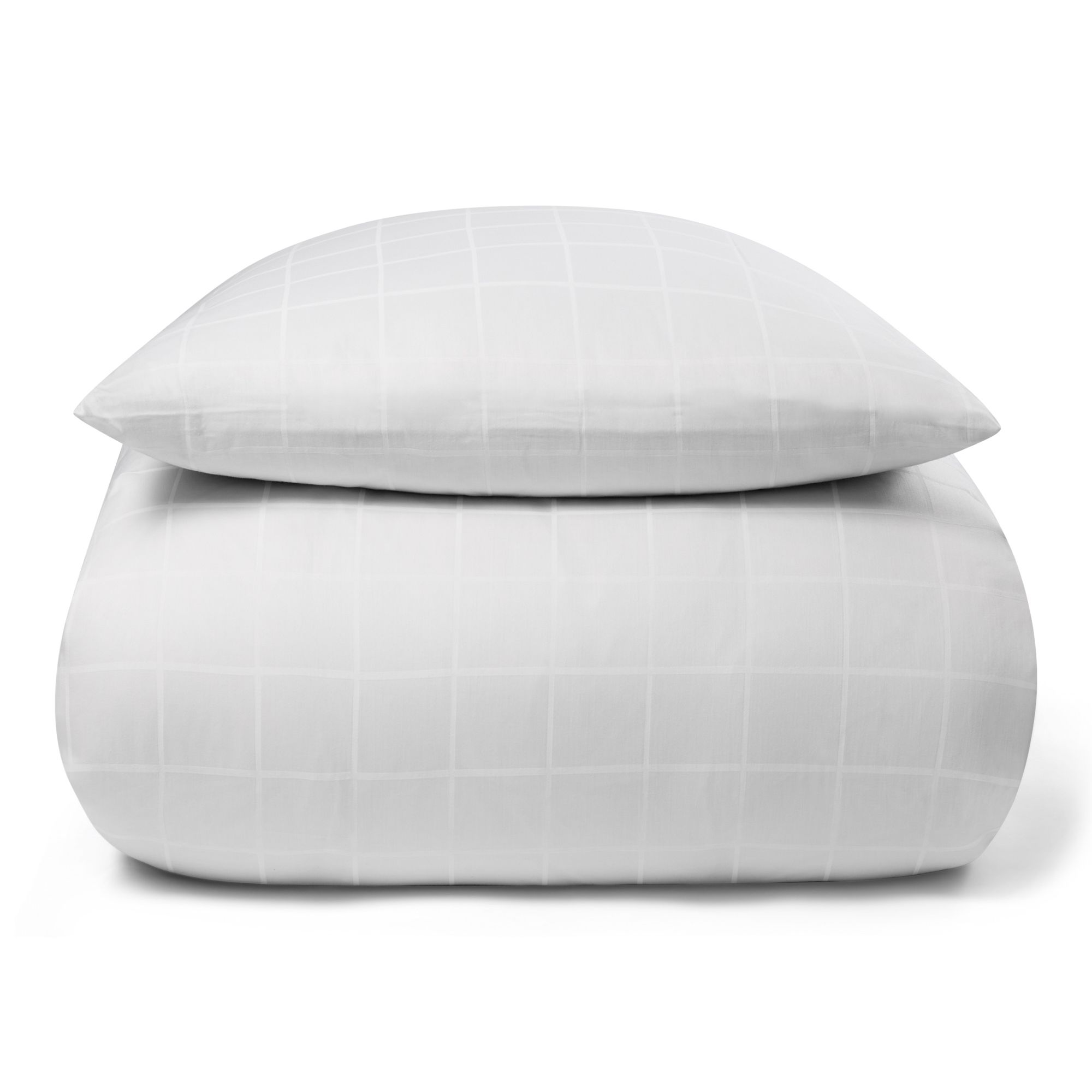 Sengetøj til king size dyne 240x220 cm - Blødt, jacquardvævet bomuldssatin - Check hvidt - By Night sengesæt billede