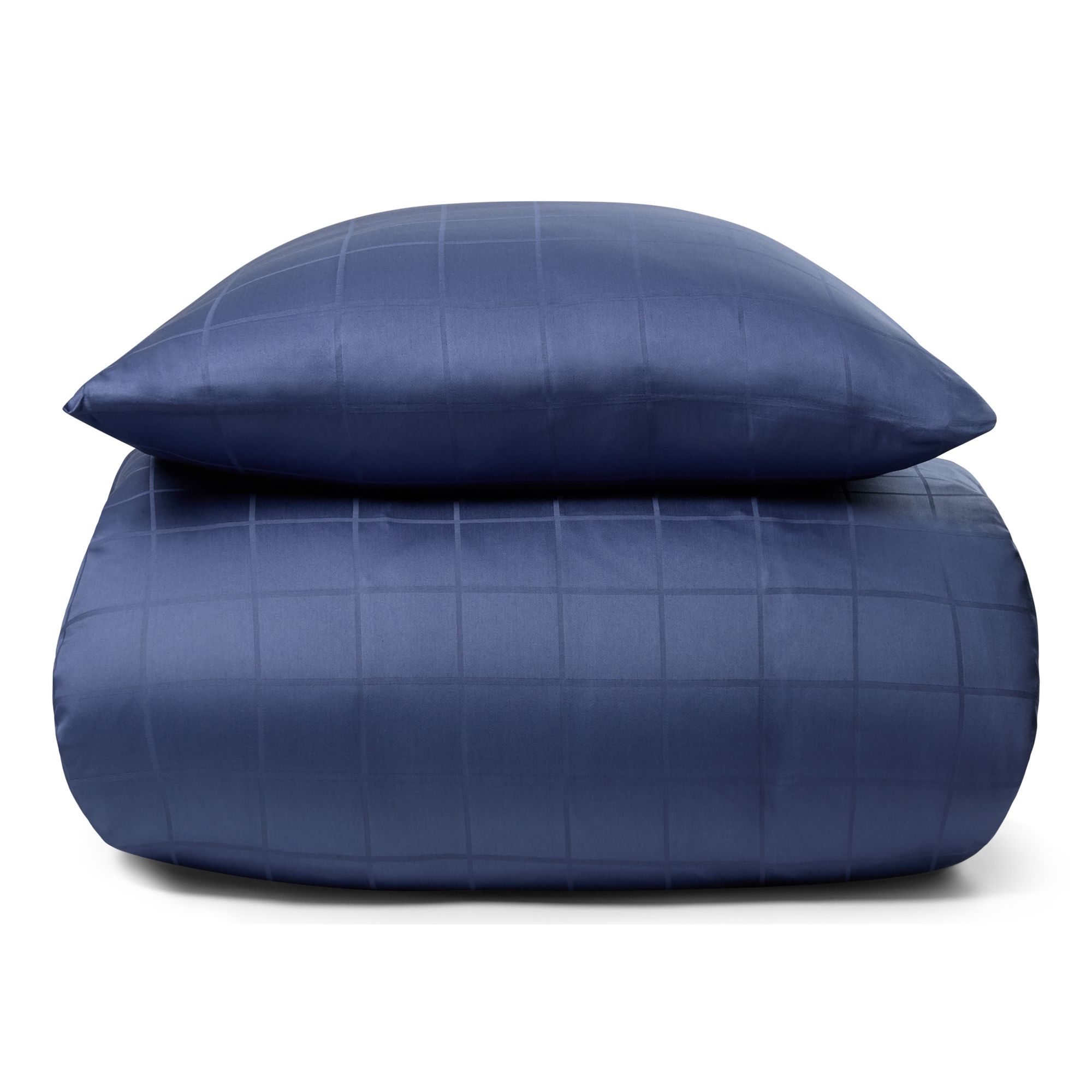 Sengetøj til king size dyne 240x220 cm - Blødt, jacquardvævet bomuldssatin - Check blå - By Night sengesæt billede