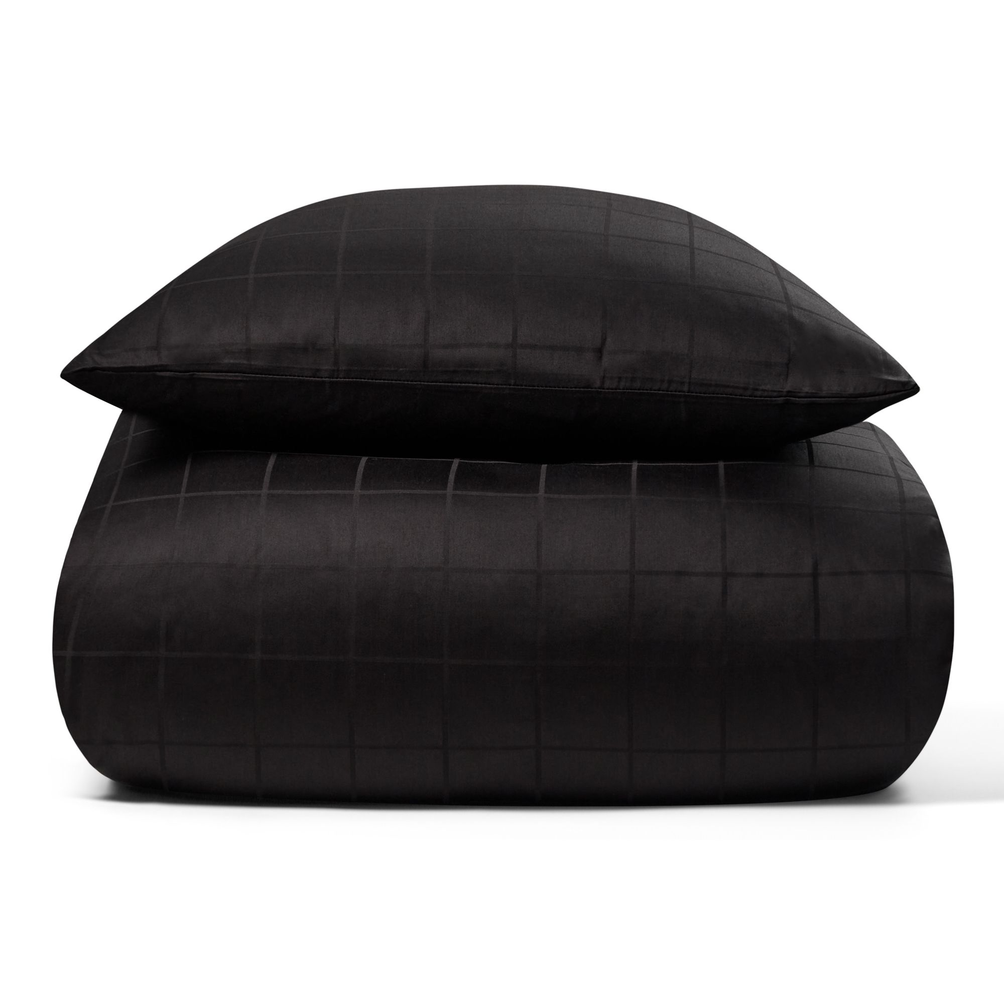 Sengetøj til king size dyne 240x220 cm - Blødt, jacquardvævet bomuldssatin - Check sort - By Night sengesæt billede