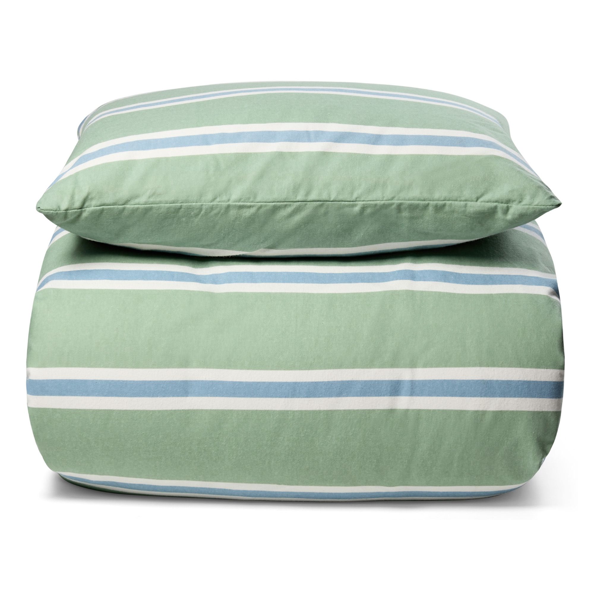 Flonel sengetøj - 140x200 cm - Stripe grøn - 100% bomulds flonel - Nordstrand Home sengesæt billede