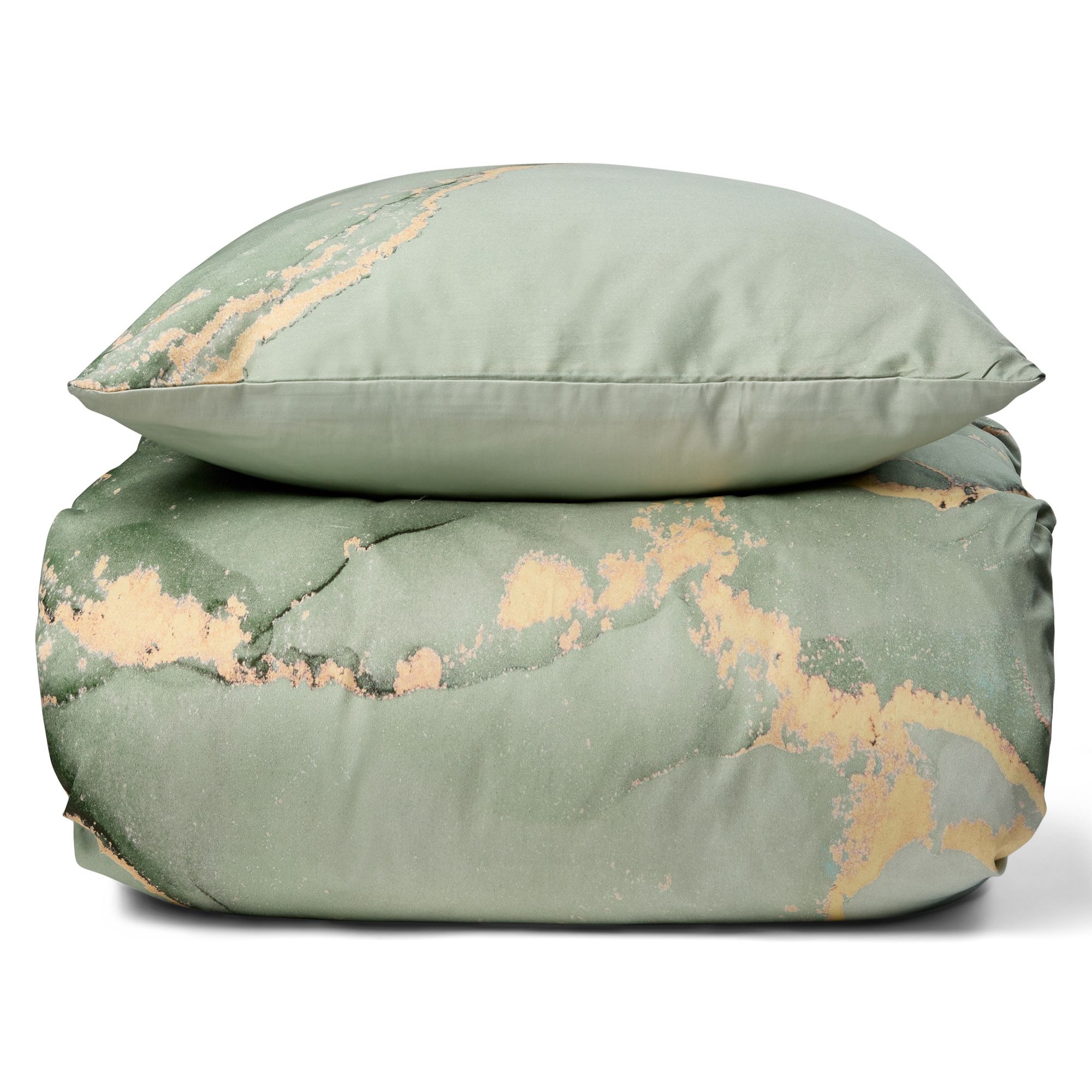 Sengetøj - Digital printet bomuldssatin - Marble støvet grøn - Vendbar dynebetræk - 100% Bomuldssatin - Excellent By Borg sengesæt