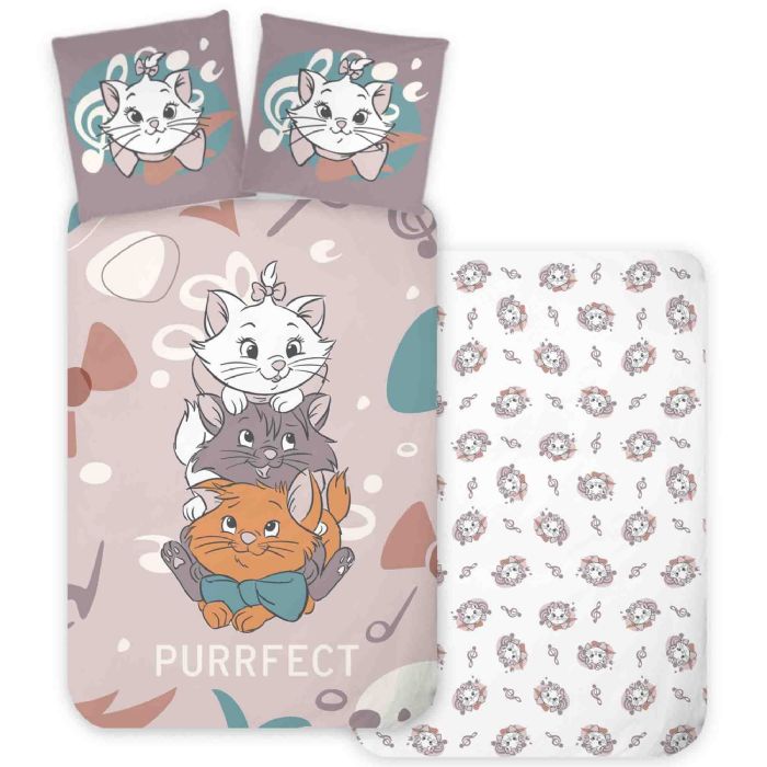 Aristocats sengetøj 140x200 cm - Vendbart sengesæt med killingerne fra Aristocats - 100% blødt bomulds sengelinned