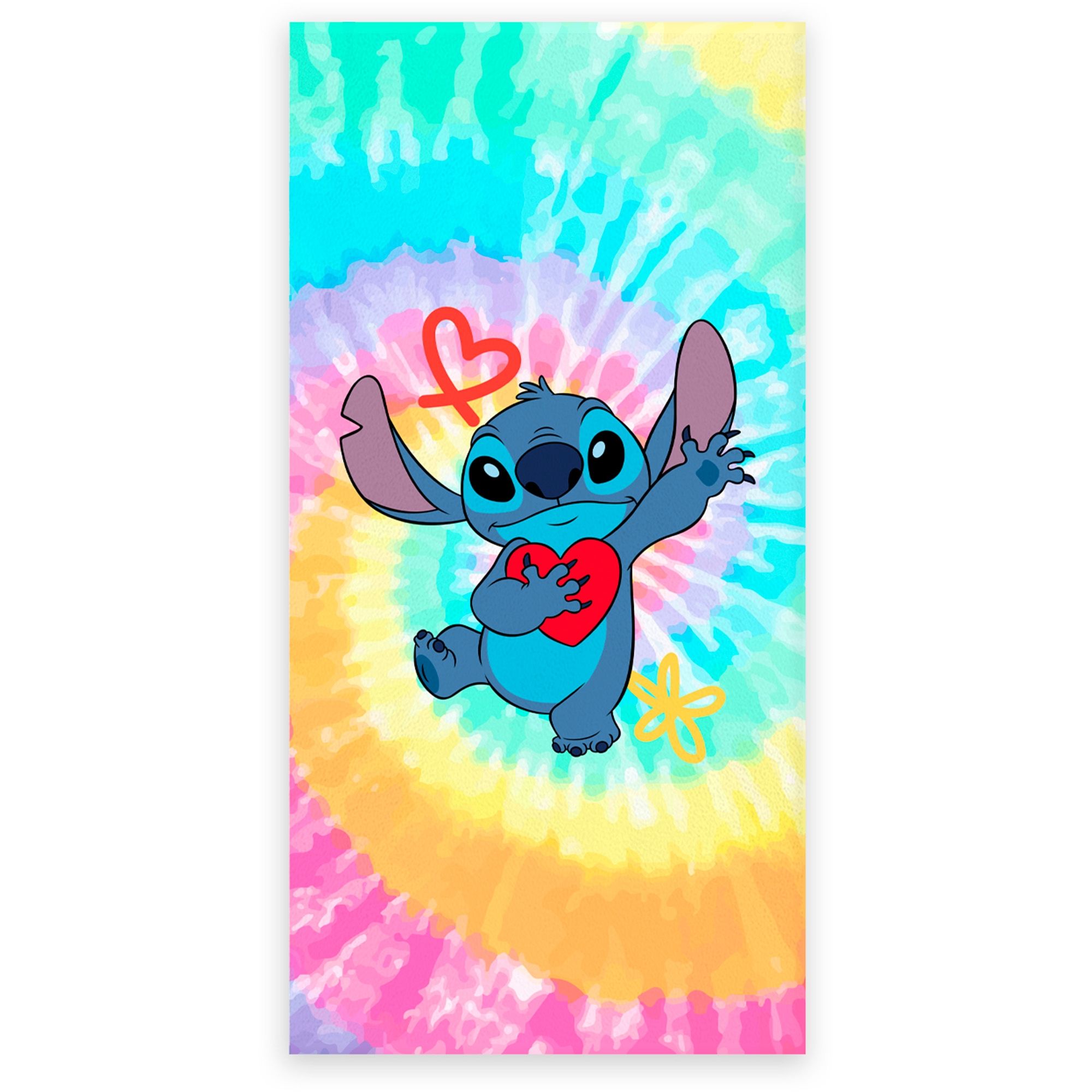 Stitch håndklæde - 70x140 cm - 100% bomuld - Blødt badehåndklæde med Stitch og Tie Die baggrund billede