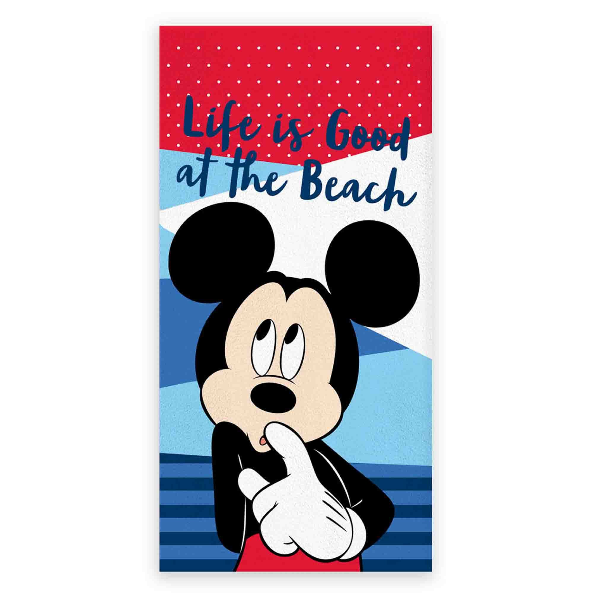 Mickey Mouse håndklæde - 70x140 cm - 100% bomuld - Life Is Good At The Beach - Blødt badehåndklæde med en grøn traktor billede