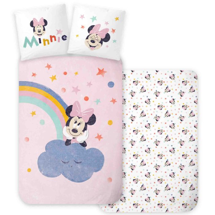 Minnie Mouse sengetøj 140x200 cm - Vendbart sengesæt med Minnie Mouse - 100% blødt bomulds sengelinned