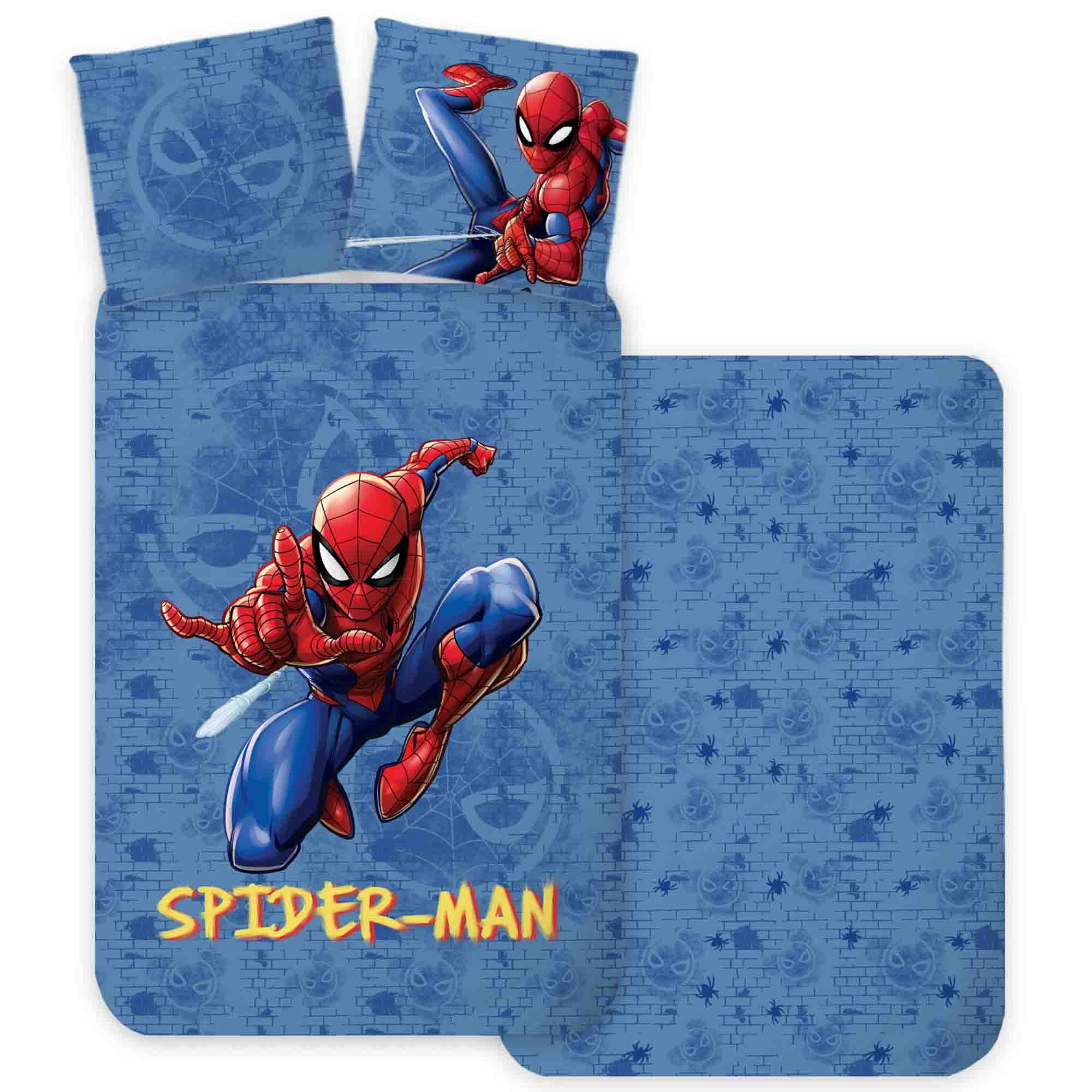 Spiderman sengetøj 140x200 cm - Vendbart sengesæt med Spiderman - 100% blødt bomulds sengelinned billede