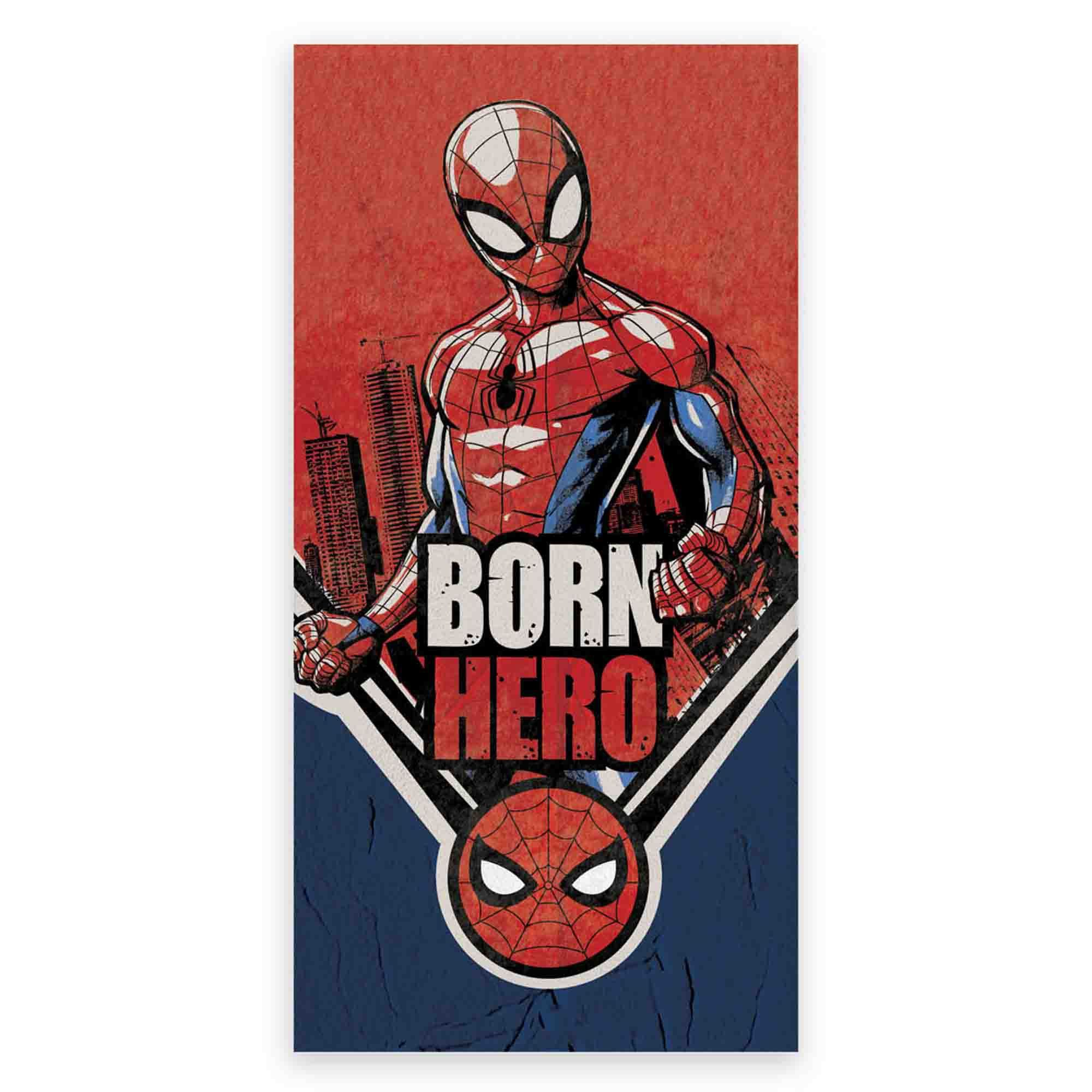 Spiderman håndklæde - 70x140 cm - 100% bomuld - Born Hero - Blødt badehåndklæde med Spiderman billede