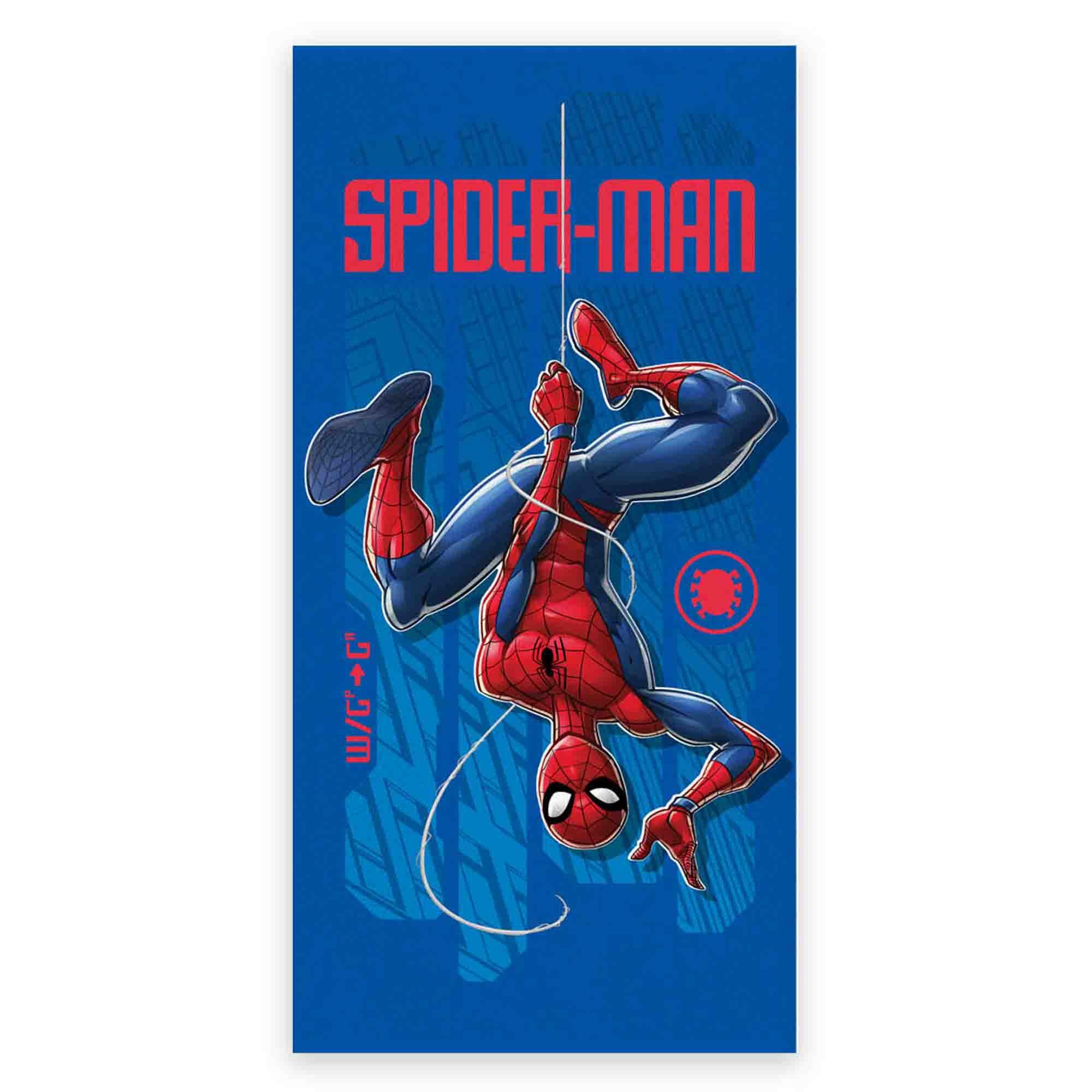 Spiderman håndklæde - 70x140 cm - 100% bomuld - Blåt, blødt badehåndklæde med Spiderman billede