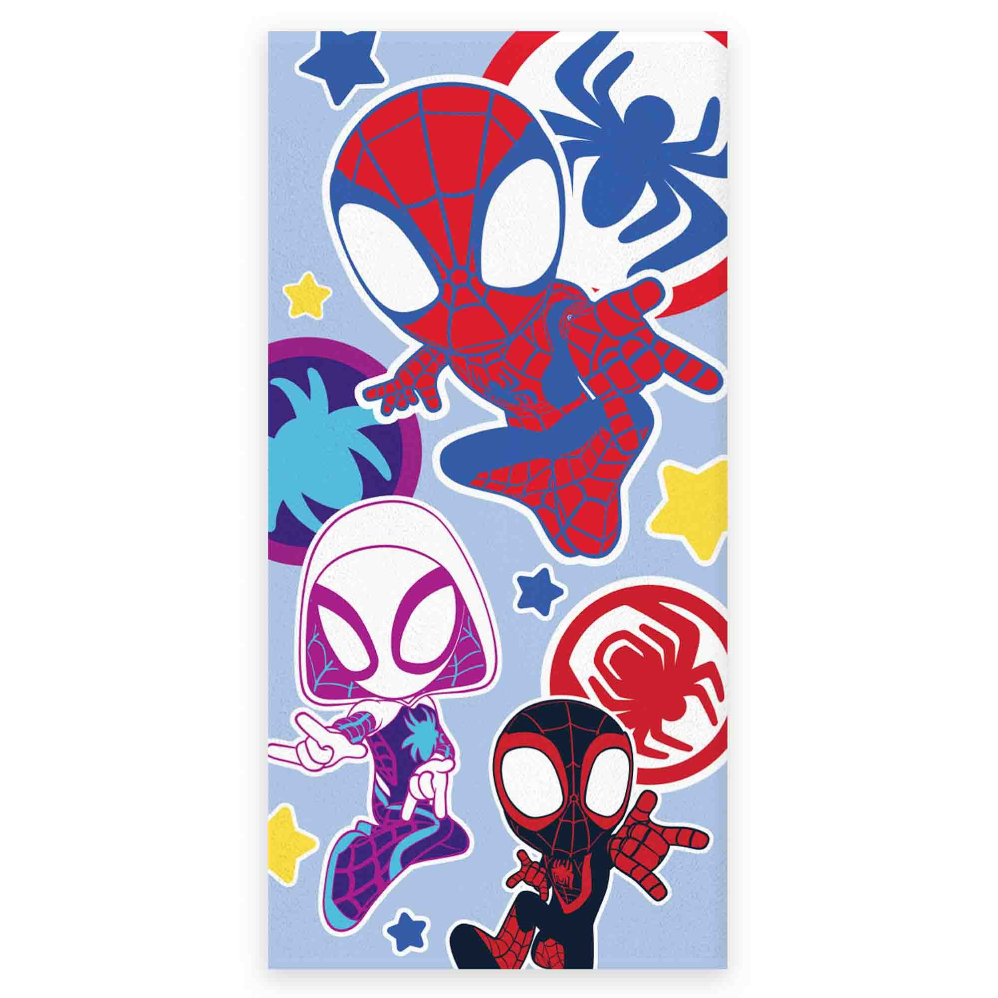 Lyseblåt Spidey håndklæde - 70x140 cm - 100% bomuld - Blødt badehåndklæde med Spidey og hans fantastiske venner billede
