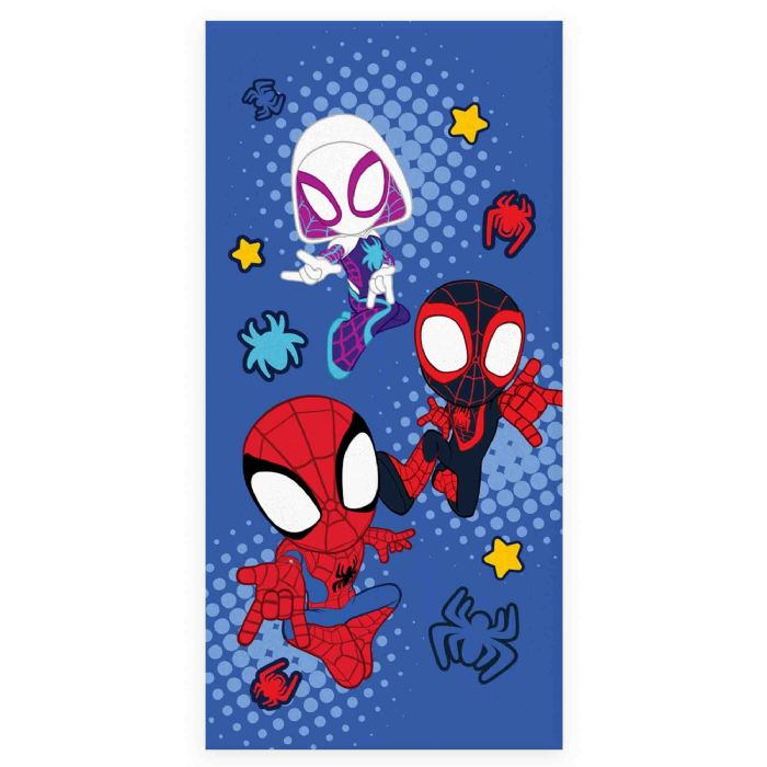Mørkeblåt Spidey håndklæde - 70x140 cm - 100% bomuld - Blødt badehåndklæde med Spidey og hans fantastiske venner