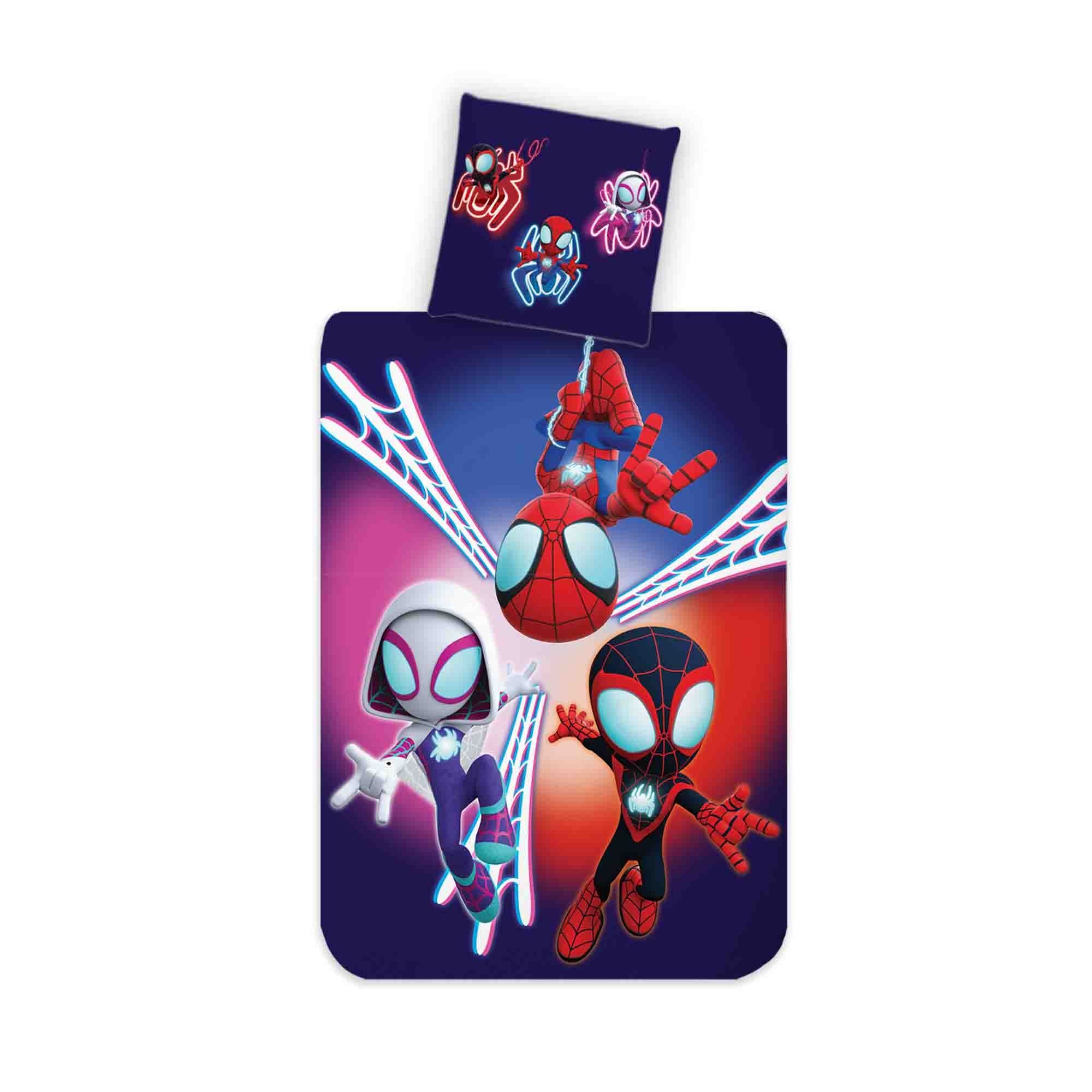 Børnesengetøj 140x200 cm - Spidey sengesæt med vendbart design - 100% bomuld billede