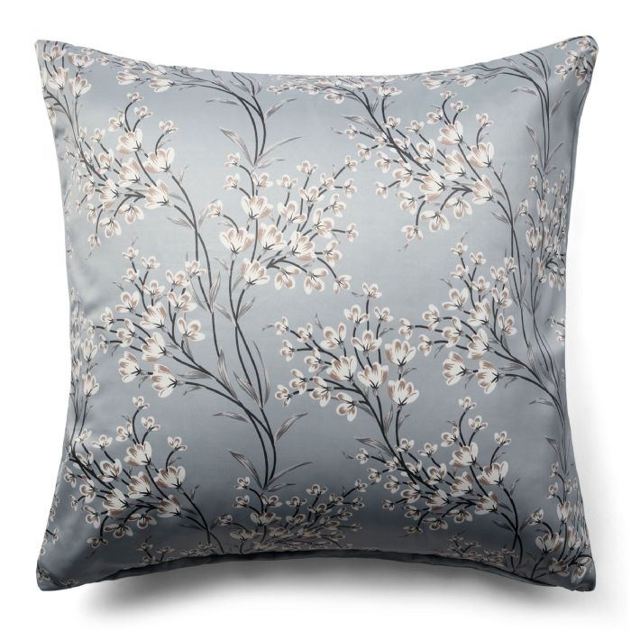 Blomstret pudebetræk 60x63 cm - Lyseblåt hovedpudebetræk i vendbart design - Satin pudebetræk - IN Style