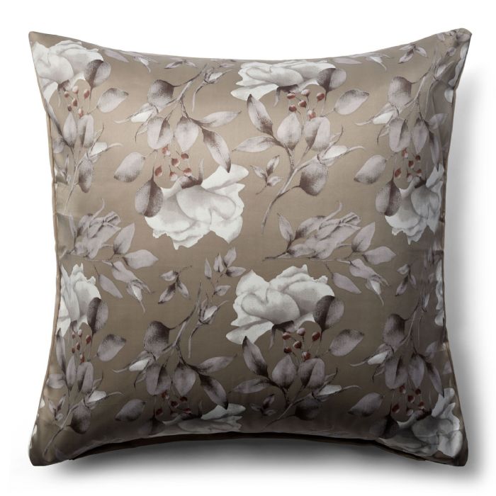 Blomstret pudebetræk 60x63 cm - Brunt hovedpudebetræk i vendbart design - Satin pudebetræk - IN Style