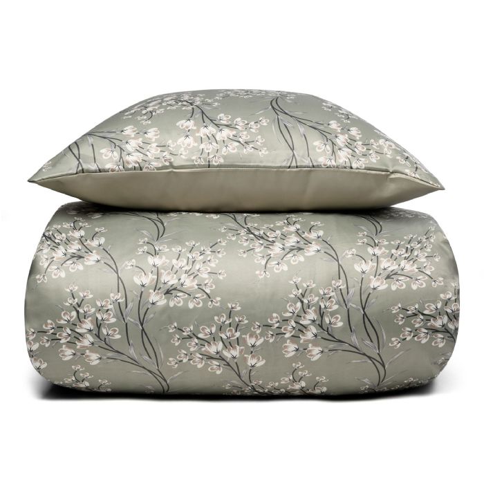 Blomstret sengetøj - Grønt sengesæt i vendbart design - Satin sengetøj - IN Style sengelinned