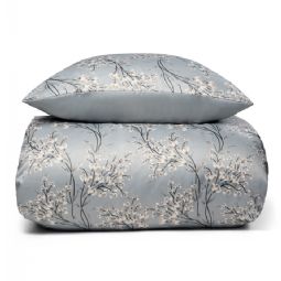 Blomstret sengetøj - Lyseblåt sengesæt i vendbart design - Satin sengetøj - IN Style sengelinned