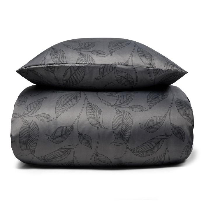 Sengetøj med blade - Sort sengesæt - Satin sengetøj - IN Style sengelinned