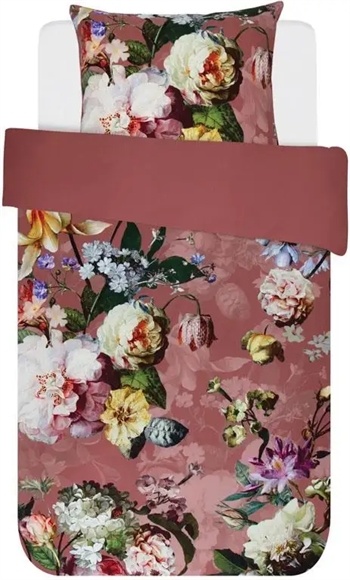 Billede af Blomstret sengetøj - 140x220 cm - Fleur dusty rosa - Sengesæt med 2 design - 100% bomuldssatin - Essenza