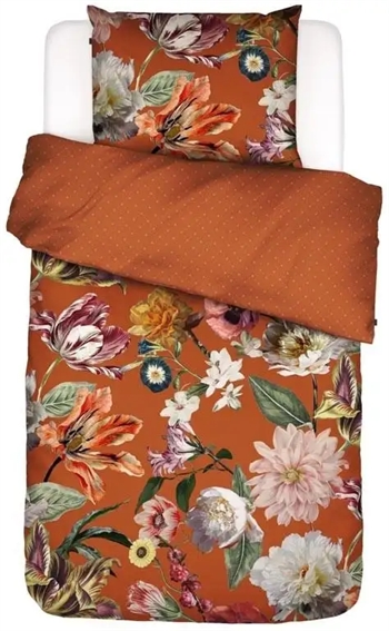 Billede af Blomstret sengetøj - 140x200 cm - Filou caramel - 2 i 1 sengesæt - 100% Bomuldssatin sengetøj - Essenza