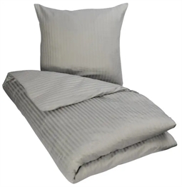 Gråt sengetøj - 140x200 cm - Stribet sengetøj - Dynebetræk i 100% Bomuldssatin
