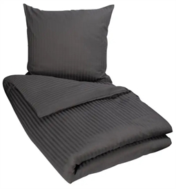 Gråt sengetøj - 140x200 cm - Stribet sengetøj - Dynebetræk i 100% Bomuldssatin