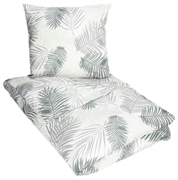 Kingsize sengetøj 240x220 cm - Palm - Hvid og grøn - 100% Bomuld