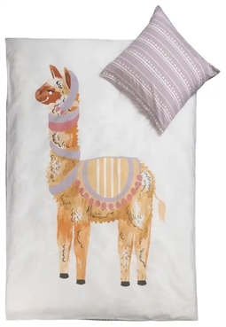Sengetøj 140x200 cm - Lama - Sengetøj børn - 2 i 1 design - Dynebetræk i 100% bomuld