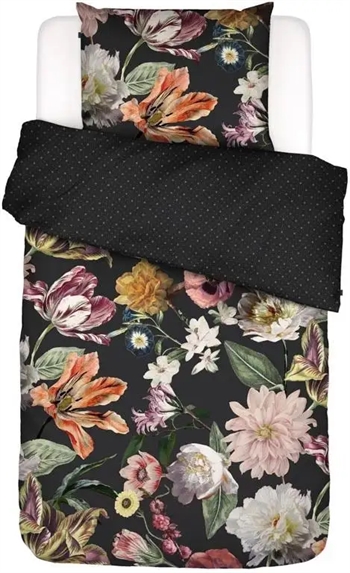 Billede af Blomstret sengetøj - 140x220 cm - Filou espresso - Vendbar dynebetræk - 100% Bomuldssatin - Essenza sengetøj hos Shopdyner.dk