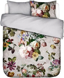 Dobbeltdyne sengetøj 200x200 cm - Fleur Grey - Gråt sengetøj - Mønstret sengesæt - 2 i 1 design - 100% bomuldssatin - Essenza 
