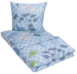 Dobbeltdyne sengetøj 200x200 cm - Happy Horses blue - Sengesæt i 100% Bomuldssatin - Susanne Schjerning sengetøj