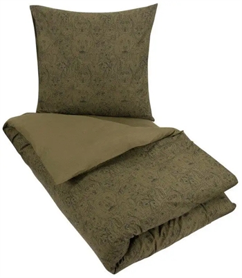 Billede af Sengetøj børn 140x200 - Grønt sengesæt med sort dyreprint - 100% økologisk sengetøj
