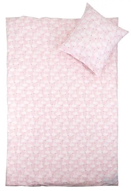 Junior Sengetøj 100x140 cm - Lyserød sengesæt junior med svaner - 100% bomuld